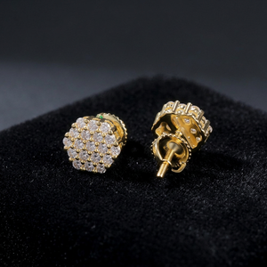 Gold Plated 925 Sterling Silver <b>Moissanite</b> Stud <b>Earrings</b> Round Iced Out Screw Back Ear Jewelry for Party - Product Image 3