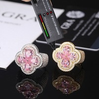 Bague Homme Hip Hop en Argent 925 avec Diamant VVS et Moissanite CZ Rose, Testée au Diamant, Motif Trèfle à Quatre Feuilles, Style Iced Out