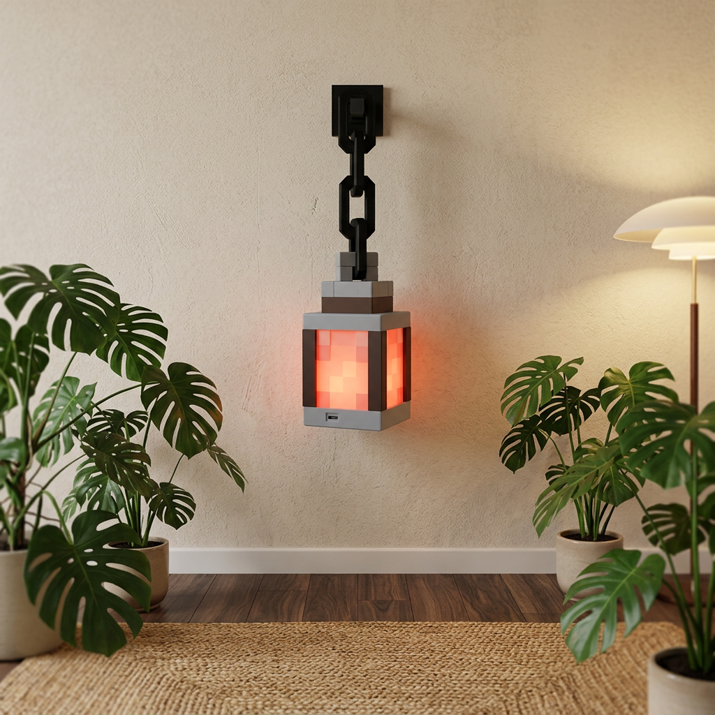 Minecraft Pixel Lantern Wall Light LED Wall-Mounted Lamp for Gamer Bedrooms & Game Room Decor