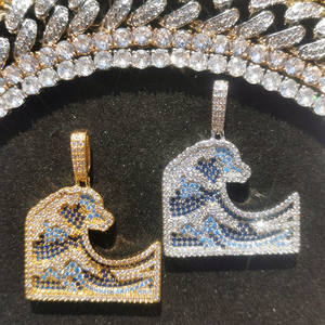 <span class=keywords><strong>Collier</strong></span> en zircon micro-pavé de conception diamantée, pendentif en forme de vague, <span class=keywords><strong>collier</strong></span> Kanagawa <span class=keywords><strong>Surf</strong></span> glacé, plaqué or <span class=keywords><strong>blanc</strong></span>, bijoux hip-hop - Product Image 2