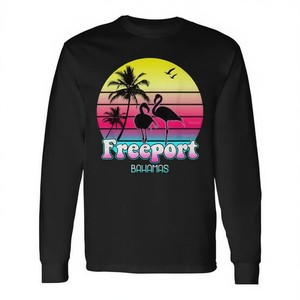 Freeport Bahamas T-shirt a maniche lunghe retrò tropicale con design da vacanza - Product Image 2