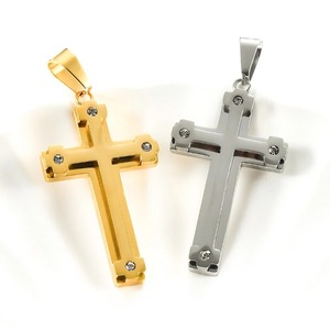 Collier pendentif croix chrétienne punk en acier inoxydable, double couche, avec breloque de prière religieuse et strass, amulette de foi, bijou religieux - Product Image 3