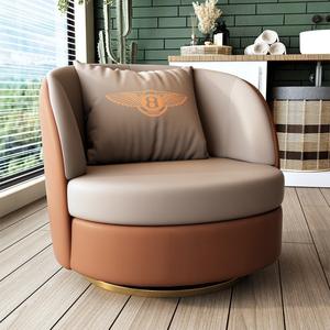 Modern Round Leather Sofa Chair Set Upholstered Foam Filling For Living Room Bedroom <b>Balcony</b> Study Space - Product Image 2