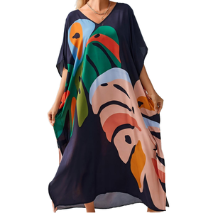 Robe de plage 2024 coupe classique à col montant et dos nu, respirante, cache-maillot de bain imprimé 1 pièce - Product Image 1
