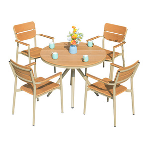 Outdoor <b>Round</b> Aluminum Alloy <b>Table</b> With 4 Chairs Weather Resistant Contemporary Design For Cafe Restaurant <b>Patio</b> Use - Product Image 1
