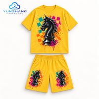 Ensemble T-shirt col rond tricoté et short à cordon pour homme, imprimé sérigraphié personnalisé, respirant, motif échecs de rue, collection été