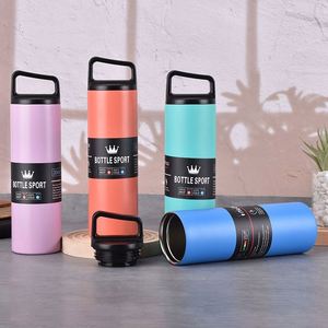 500ml 304 Stainless Steel Vacuum Insulated Water Bottle, Portable Outdoor Sports Bottle with Handle Lid, Stylish Straight Cup - Product Image 1
