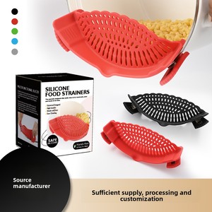 <span class=keywords><strong>Passoire</strong></span> à clip en <span class=keywords><strong>silicone</strong></span> résistante à la chaleur 230°C, design à boucle, maille fine, pliable, durable, crochets pour pâtes - Product Image 1