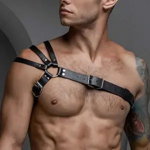 Bondage Arnés Hombre Espada Cinturón Gótico Pecho Lencería Chaleco de cuero Arnés de cuerpo Sexy Bdsm Gay Correa Accesorios eróticos