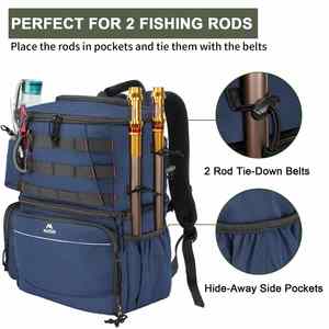 Mochila de Pesca Resistente al Agua con Compartimento Refrigerado Aislado, Almacenamiento para Alimentos y Cebo, Porta Cañas Incluidos - Product Image 5