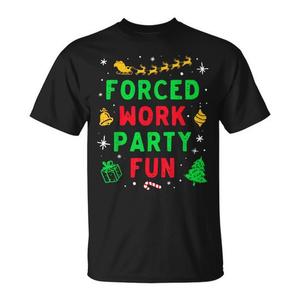 T-shirt de Noël pour adultes unisexe noir avec motif festif « Forced Work Party Fun » - Product Image 1