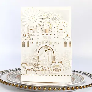 Luxury Greeting Gift Card with Pumpkin Carriage for Wedding Invitation Card with 3D Castle