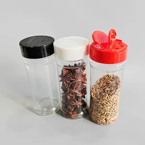 Listo para enviar 8oz envases de especias de plástico con tapas frascos de especias de cocina transparentes con tapas de aleta para el almacenamiento de condimentos de hierbas