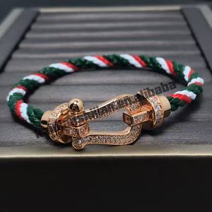 Bracelet de luxe pour femme en or rose PT900 plaqué zircon avec fermoir fer à cheval et cordon rouge tressé, idéal pour les fêtes d'anniversaire - Product Image 4