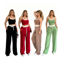 Ensemble deux pièces pour femme : Gilet et pantalon coupe ample, Nouvelle Collection, Styles sportifs et streetwear décontractés, Lettres contrastantes, Double ceinture