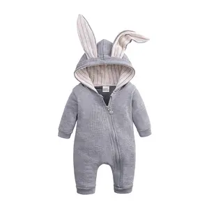 Çocuk kapüşonlu tavşan kulakları Romper, S176, güzel, fermuar, tırmanma giysileri, yumuşak pamuk, bebek tulum