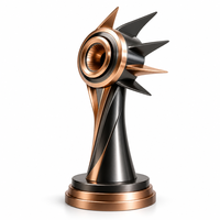 Trophée en métal en forme de capsule en laiton plaqué or, avec ouverture révélant une sphère noire sculptée à la main, trophée personnalisé pour cadeaux de bienvenue