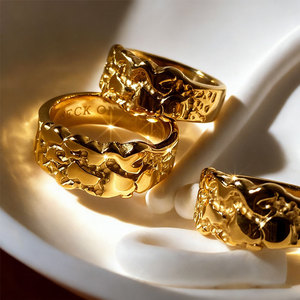 Anillos Resistentes al Deslustre e Impermeables de Buena Calidad, Anillos de Acero Inoxidable 316L Chapados en Oro PVD de 14k y 18k, Anillos Nugget para Mujer - Product Image 2