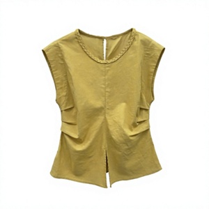 Débardeur Femme en Polyester/Coton Couleur Unie Col Rond Asymétrique Froncé Décontracté Vintage Écologique Coupe Classique Printemps Été - Product Image 4