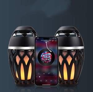 Outdoor Ipx 4 Waterproof <b>Speaker</b> Home Portable LED Holiday <b>Speaker</b> <b>Wireless</b> Flame <b>Speaker</b> For Patio Garden Camping - Product Image 3
