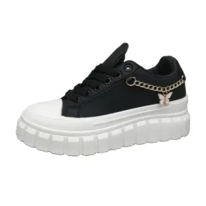 Salto grosso design elegante rendas até sapatos femininos com metal borboleta cadeia PVC injeção sola