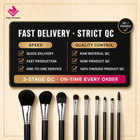 Lot de 8 pinceaux de maquillage professionnels, prêts pour FBA, vente en gros, poils véganes, étui de voyage, kit de pinceaux cosmétiques, manche en bois, MOQ