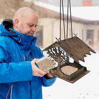 Mangeoire à oiseaux créative en bois avec corde de suspension, style nid décoratif et design creux en forme d'arbre pour petits oiseaux - Utilisation extérieure en jardin