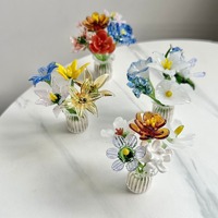 Figurines de fleurs en verre soufflé à la main, mini ornement floral en verre, sculpture florale décorative en verre, cadeau, décoration de bureau à domicile
