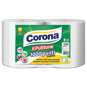 Rouleaux de papier essuie-tout de cuisine Corona blancs fabriqués en Italie, 1000 points, 2 plis, résistants, lot de 2 - Product Image 1
