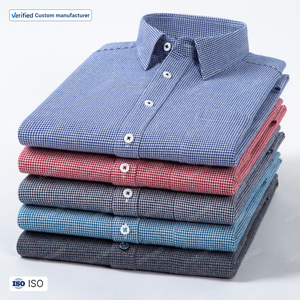 Camicia da uomo a quadri in cotone 100% tinta in filo traspirante Anti Anti-rughe ad asciugatura rapida Anti-Pilling abitudini Homme ODM servizio nuove condizioni - Product Image 6