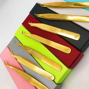 Pince à cils avec logo personnalisé plaqué or 24K Volume Lash Diamond Grip Pointed Private Label Fibre d'acier durable pour sourcils - Product Image 4