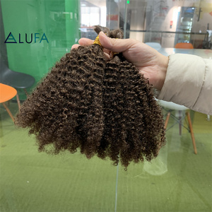 CF 274 cabello humano crudo a granel de doble estirado para ganchillo <span class=keywords><strong>Afro</strong></span> <span class=keywords><strong>Kinky</strong></span> <span class=keywords><strong>Curl</strong></span> Color a granel #4 cabello humano virgen <span class=keywords><strong>Remy</strong></span> Boho cabello a granel 12 "-30" - Product Image 2