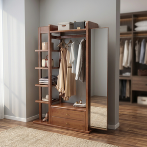 Perchero Moderno de Madera Maciza con 6 Ganchos y 5 Estantes, Mueble de Almacenamiento Independiente para Dormitorio o Sala de Estar, Diseño Multifuncional - Product Image 3