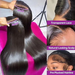 Perruque en cheveux humains vierges brésiliens, prédécoupée, pré-décolorée, sans colle, avec dentelle HD transparente, frontale, à ondulations profondes et bouclées - Product Image 2