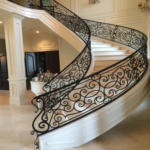 Customized house villa indoor antique metal staircase railings design modern luxury decorative wrought iron stair railing