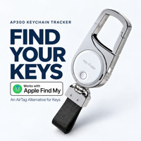 Traceur de clés AP300 compatible avec Apple Find My, avec clip intégré et sangle noire pour clés et sacs