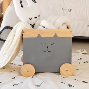 新的设计组织为儿童玩具盒子收纳盒书籍婴儿室家具房间装饰木推车