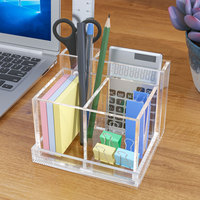 Organisateur de bureau 4 compartiments transparent détachable moderne et simple Porte-stylos carré Rangement Porte-crayons