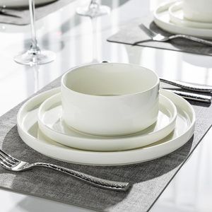 Đồ Đá Đồ Ăn Trắng Gốm Tấm Và Bát Đặt Vòng Món Ăn Đặt Dịch Vụ Cho 4 (12PC) Sứ Tấm Bộ - Product Image 1