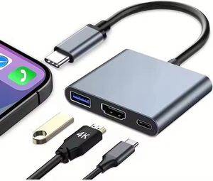 3 in 1 <b>Type</b> <b>C</b> Hub to HDTV 4K USB3.0 PD100W Fast Charging <b>Plug</b> and Play Dock Station USB <b>C</b> Converter <b>Adapter</b> for Notebook - Product Image 1