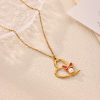 Collier avec pendentif en forme de cœur vintage avec perle de rêve et papillon rouge, bijoux attrayants et magnifiques pour filles TGXL15692