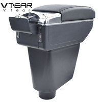Vtear Boîte de rangement élégante en ABS et cuir PU avec accoudoir coulissant et porte-gobelet pour Renault Clio II 2014-2018
