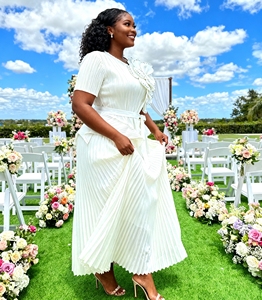 <span class=keywords><strong>Ensemble</strong></span> deux pièces plissé original tendance : Haut ample col rond Miyaki et jupe droite décontractée pour femme - Product Image 5