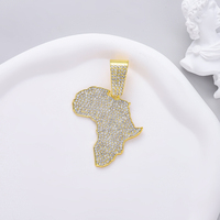Collier cubain plaqué or en alliage, style hip-hop, avec pendentif carte d'Afrique entièrement sertie de diamants