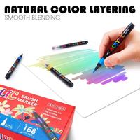 Ensemble de marqueurs acryliques pour étudiants de 168 couleurs avec des stylos à pointe souple de grande capacité pour le journaling DIY, la création d'ensembles de lignes et la coloration