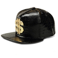 Gorra de Béisbol de Cuero PU con Logotipo Dorado Metálico, Casual, Unisex, con Hebilla de Cinturón, Estilo Hip Hop Rap, 5 Paneles, Gorra de Sol con Cierre a Presión para Hombre y Mujer