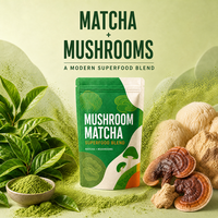 Poudre de superaliments aux champignons Matcha avec Crinière de lion, Chaga, Queue de dinde, Reishi et Cordyceps pour les boissons Latte et Smoothie