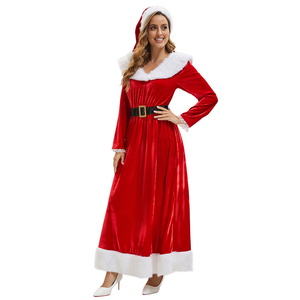 Abito Lungo Natalizio Rosso a Maniche Lunghe in Velluto con Set Cappello <span class=keywords><strong>da</strong></span> Babbo <span class=keywords><strong>Natale</strong></span>, Costume <span class=keywords><strong>da</strong></span> Adulto per Cosplay di Babbo <span class=keywords><strong>Natale</strong></span>, <span class=keywords><strong>Vestito</strong></span> Natalizio <span class=keywords><strong>da</strong></span> <span class=keywords><strong>Donna</strong></span> - Product Image 2