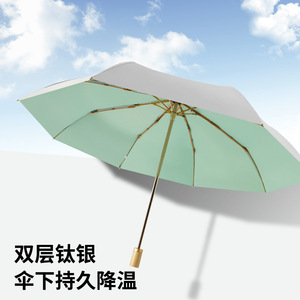 ร่มพับสามตอน โครงสร้างไนลอนผสมโลหะ ด้ามไม้ กันรังสียูวี ใช้ได้ทั้งแดดและฝน ดีไซน์มินิมอล - Product Image 3