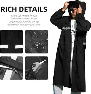 Durable Heavy Duty Adult Rainwear With Reflective Strips <b>Long</b> Hooded PVC <b>Rain</b> <b>Jacket</b> Men Traffic Guard Security Work Raincoat - Product Image 3